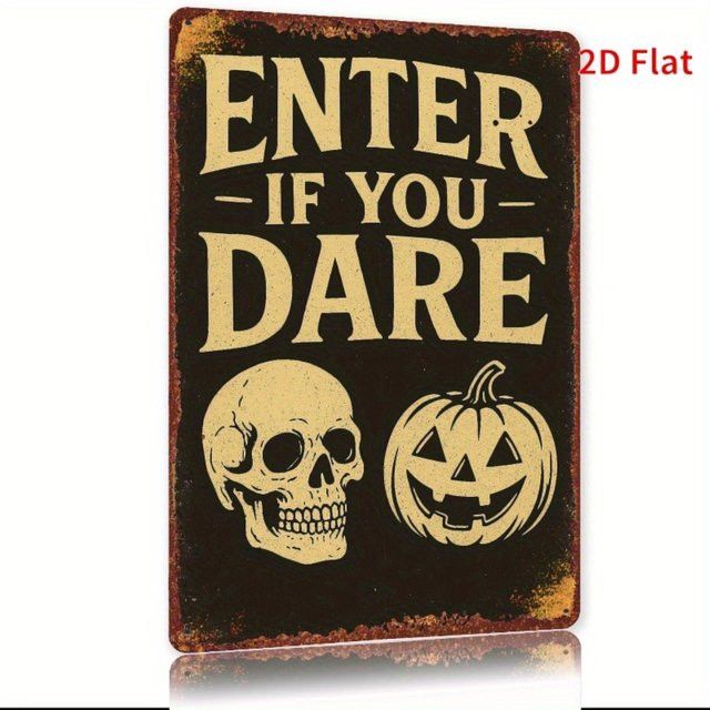 HELLOYOUNG Vintage Wandschild aus Eisen Come In If You Dare Halloween Dekoration B: 20 cm, H: 20 cm - Bild 1