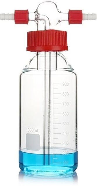 A13E-GL45 Hochborosilikatglas-Gaswaschflasche mit Schraubverschluss und PP-Kappe, transparent - Bild 1