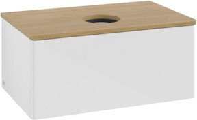 V&B Waschtischunterschrank Antao ohne Frontstruktur in Eiche Honig und Weiß Lack, B/T/H: 80 x 50 x 36 cm - Bild 1