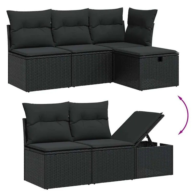 vidaXL 5-tlg Garten-Sofagarnitur aus Poly Rattan mit Kissen in Schwarz, Modell 87 - Bild 2