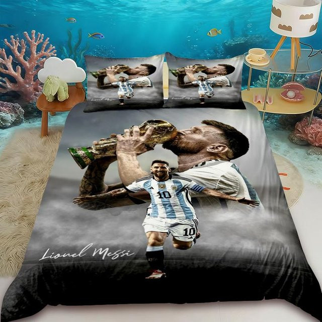 Bettwäsche-Set Flylo mit Fußball Messi Print für Kinder und Jugendliche, Bettbezug und Kissenbezug, Mehrfarbig, B/H: 140 x 210 cm - Bild 1