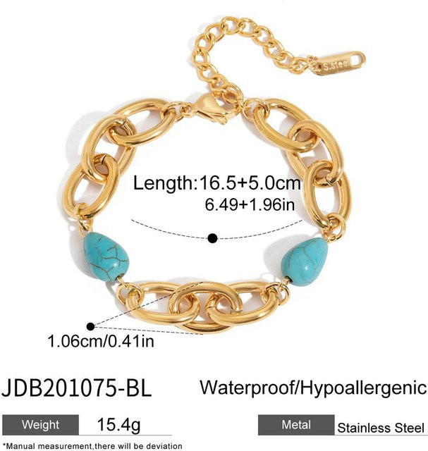 Youthway Armband, Blau Türkis, Edelstahl vergoldet, Damen - Bild 1
