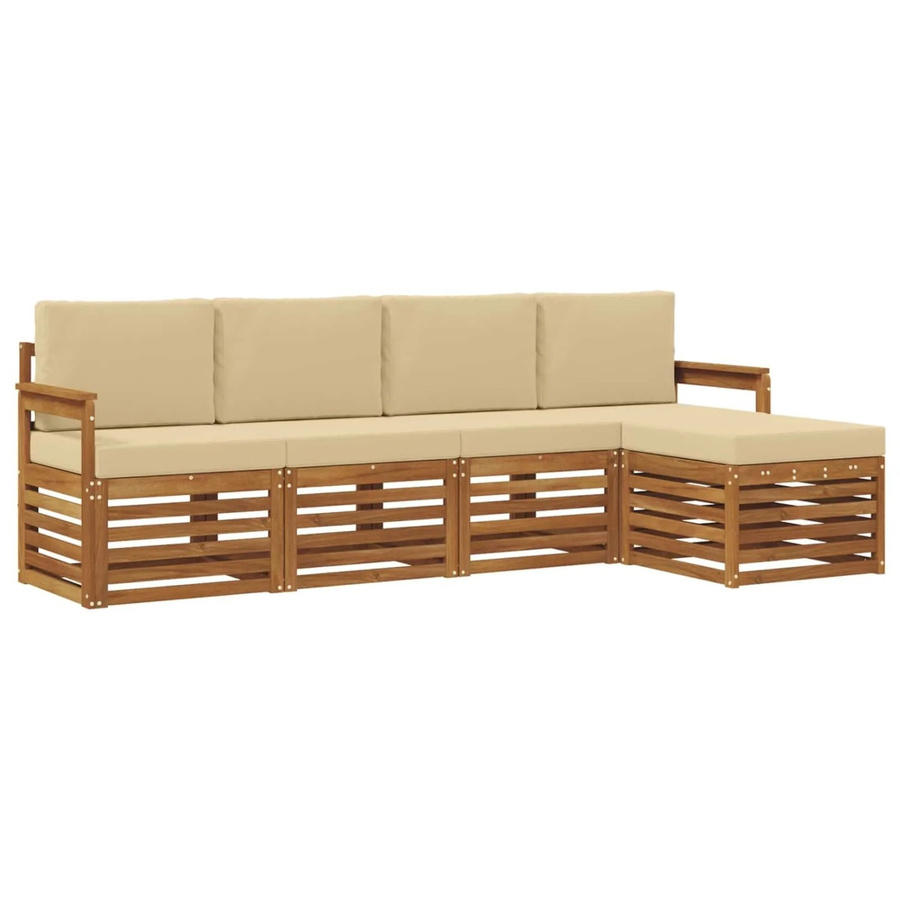 vidaXL Sofagarnitur 5-teilig aus Massivholz Akazie in Beige und Natur mit Sitz- und Rückenkissen im modernen Latten-Design - Bild 2