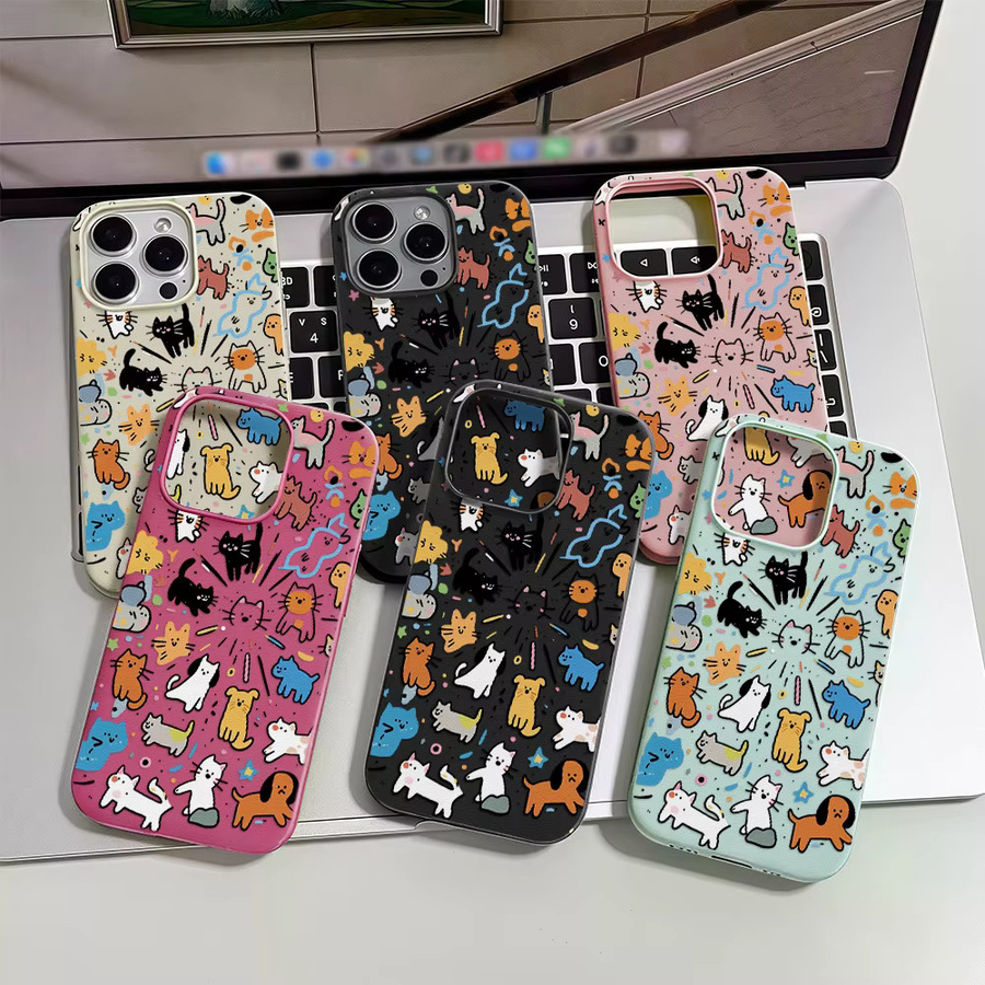 AKABEILA Graffiti Handyhülle aus Leder und Silikon für iPhone, Stoßfeste Schutzhülle in Schwarz und Multicolour - Bild 3