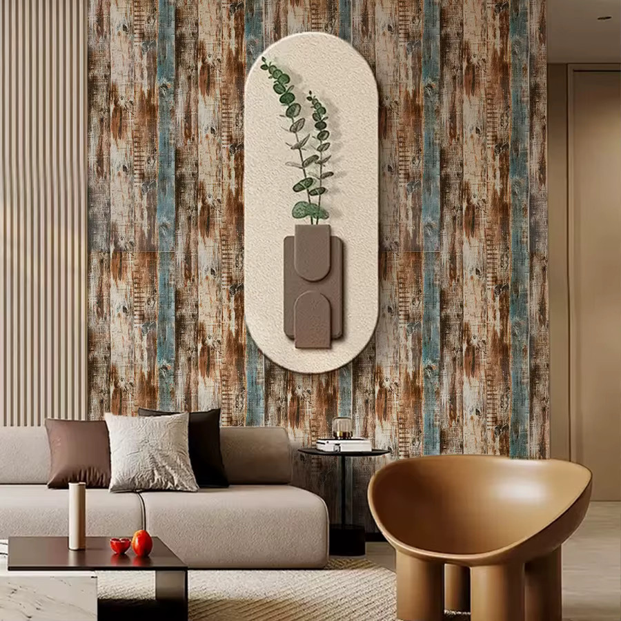 Selbstklebende Tapete mit Streifenmuster in Braun und Multicolour aus PVC für Wohnzimmer, Bar und Restaurant - Bild 3
