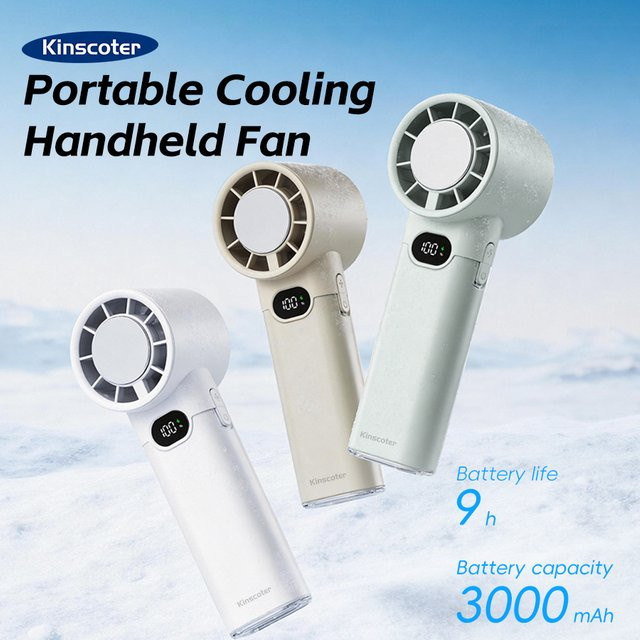 Kinscoter Mini Handventilator Weiß mit 3000mAh Akku und LED-Anzeige, Tragbarer USB-Ventilator für Outdoor und Reisen, B/H/T: 15,6 x 5,5 x 5,5 cm - Bild 1
