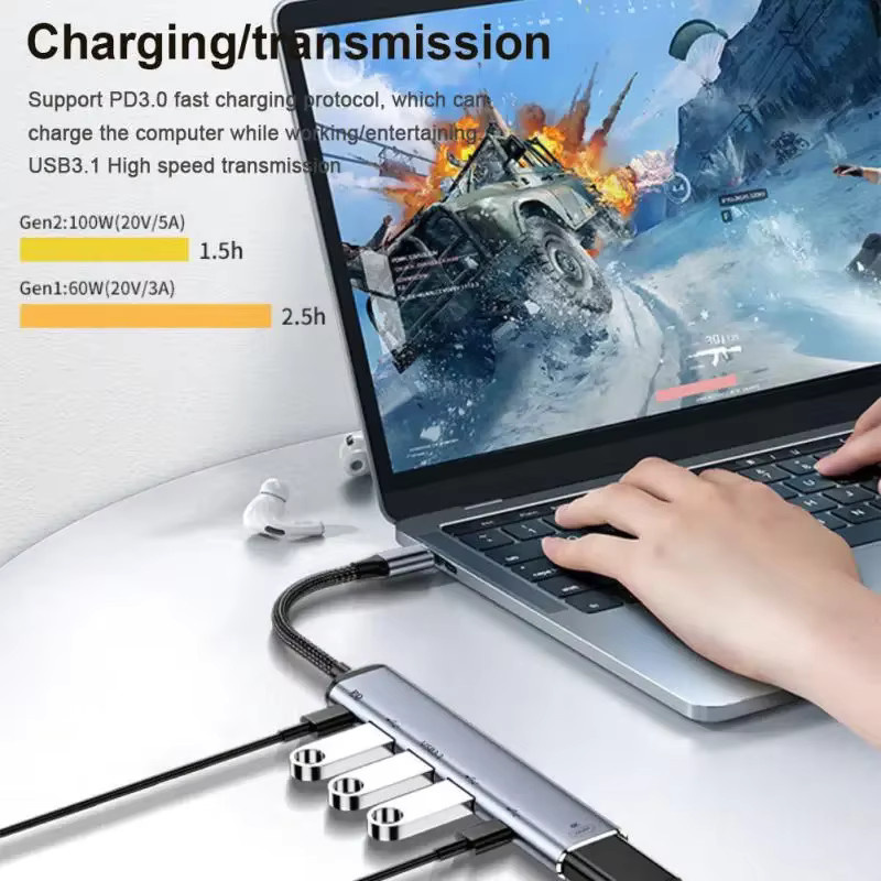 BSN USB-C Hub mit HDMI 4K 60Hz und USB 3.0 sowie PD 100W Power Delivery in Grau für MacBook Air Pro, iPad Pro und PC - Bild 4