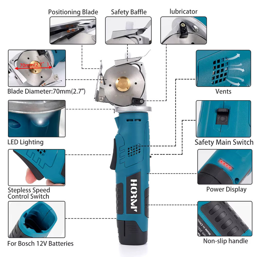 KingHui Akku-Stoffschere für Bosch 12V Akkus, Elektrisches Schneidwerkzeug für Stoff und Leder in Blau - Bild 2
