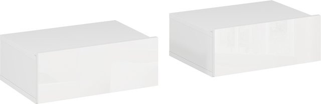 HOMCOM Set aus 2 schwebenden Nachttischen mit Schublade, wandmontiert, moderner Stil, Hochglanzweiß, B/T/H: 40 x 30 x 15 cm - Bild 1