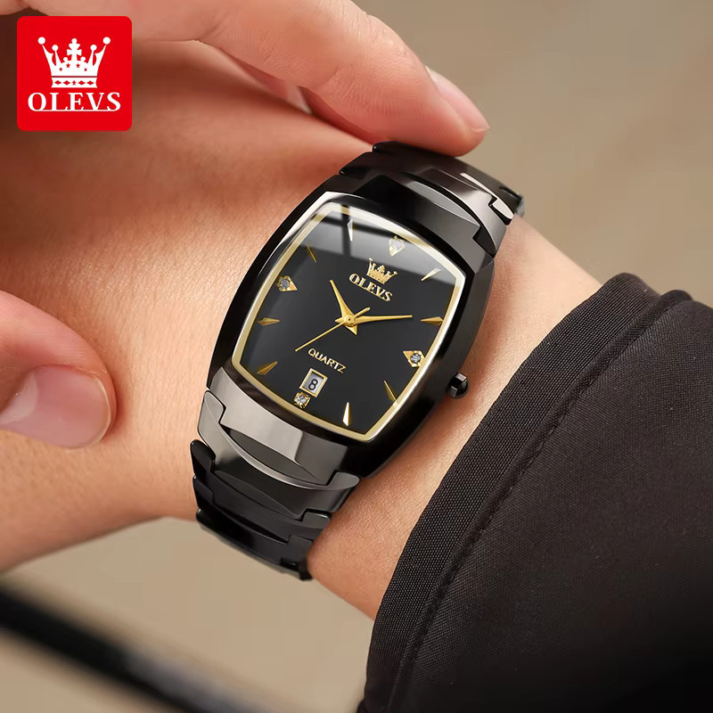 OLEVS Armbanduhr Tonneau, Quarz, Edelstahl, Schwarz, Herren - Bild 4