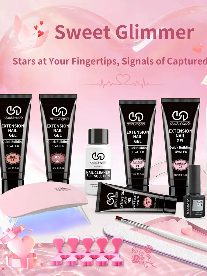 DUOLINGDAI Nagelgel-Set, 5 Farben, mit Gleitlösung und Mini-Lampe - Bild 3