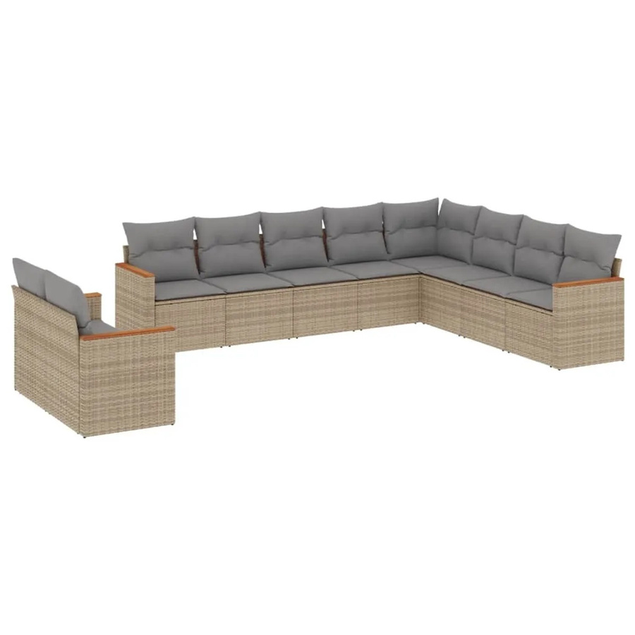 vidaXL 10-tlg Garten-Sofagarnitur in L-Form aus Poly Rattan mit Kissen in Beige und Grau - Bild 2