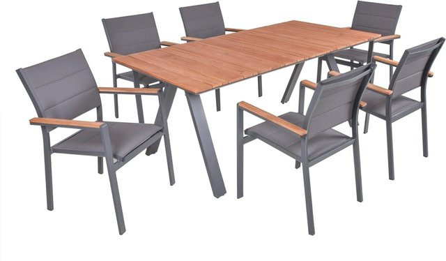 DELUKE Garten-Sitzgruppe HEIKE 7-teilig aus Teakholz in Hellbraun mit Esstisch und Stühlen - Bild 1