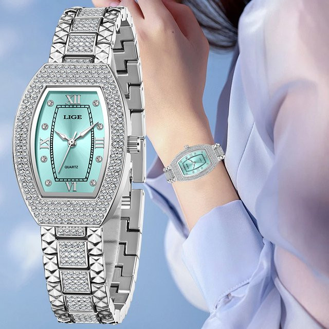 LIGE Armbanduhr Quarz, Edelstahl, Tonneau, Diamantbesetzt, Damen - Bild 1