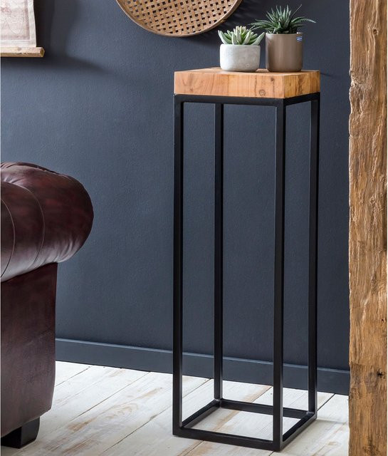 FineBuy Beistelltisch FB51448 aus Akazie Holz und Metall im Industrial Style, Braun - Bild 1