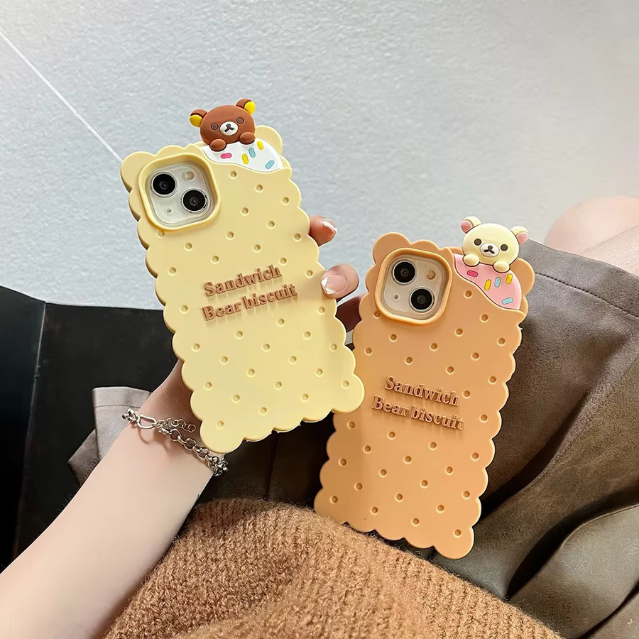 Rilakkuma Bär Keks Schutzhülle aus weichem Silikon für dein iPhone 16 15 14 13 12 11 Pro Max in Braun - Bild 2
