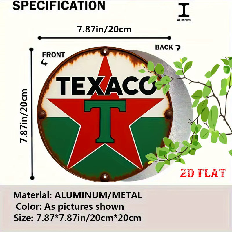 Texaco Vintage Tankstelle Metall-Wandkunst von Potdemiel, rundes Aluminium-Schild in Rot, Grün und Weiß - Bild 2