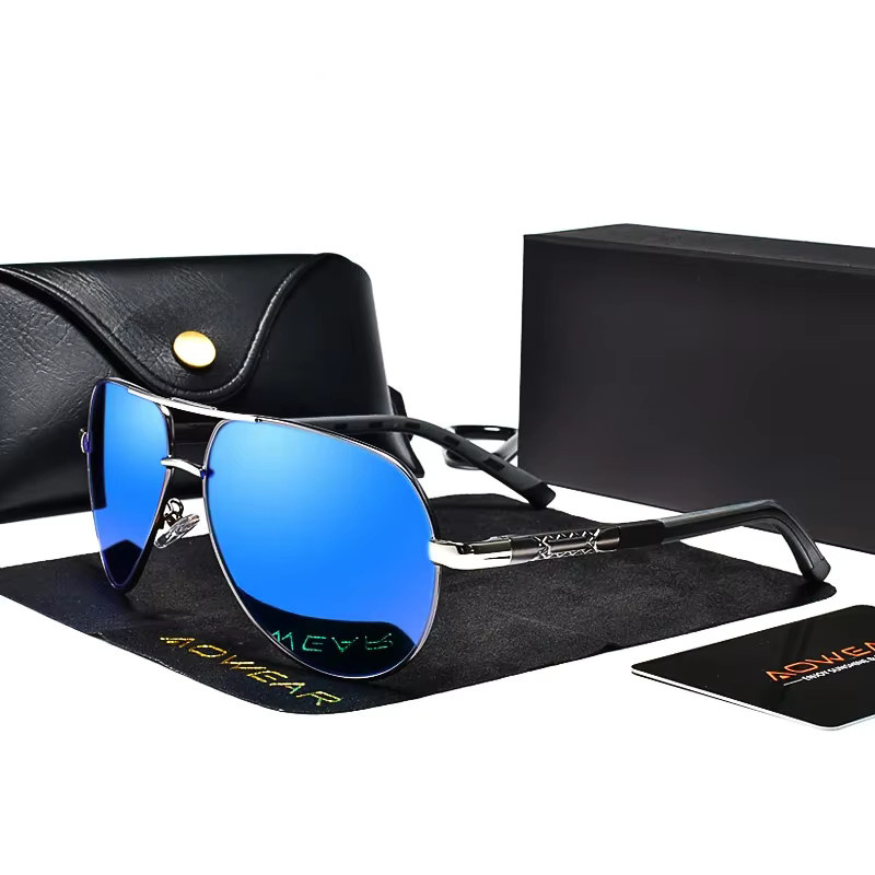 AOWEAR Sonnenbrille Aviator, Aluminium, blau, polarisiert, Herren - Bild 1