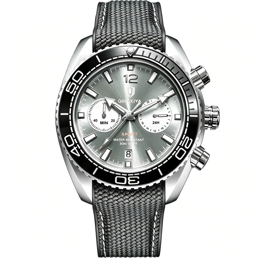 QINGXIYA Armbanduhr Chronograph, Silikonband, Silber, Herren - Bild 5