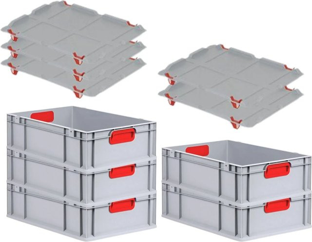 PROREGAL Spar Set 5x Eurobox Nextgen Color mit Auflagedeckel und Schiebeschnappverschlüssen, Farbe Rot, H x B x T: 17 x 40 x 60 cm, glatter Boden - Bild 1