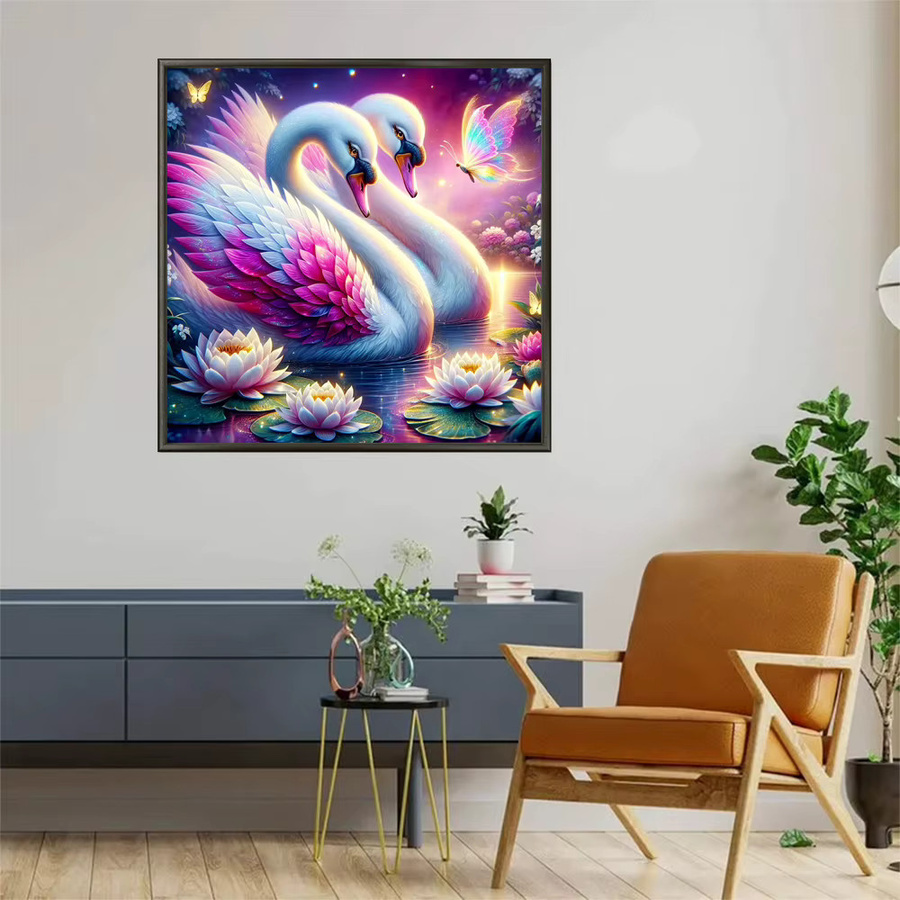 EverShine Diamant-Gemälde Schwan und Lotus als DIY Mosaik-Stickerei in Multicolour, Rund, 20 x 20 cm - Bild 3