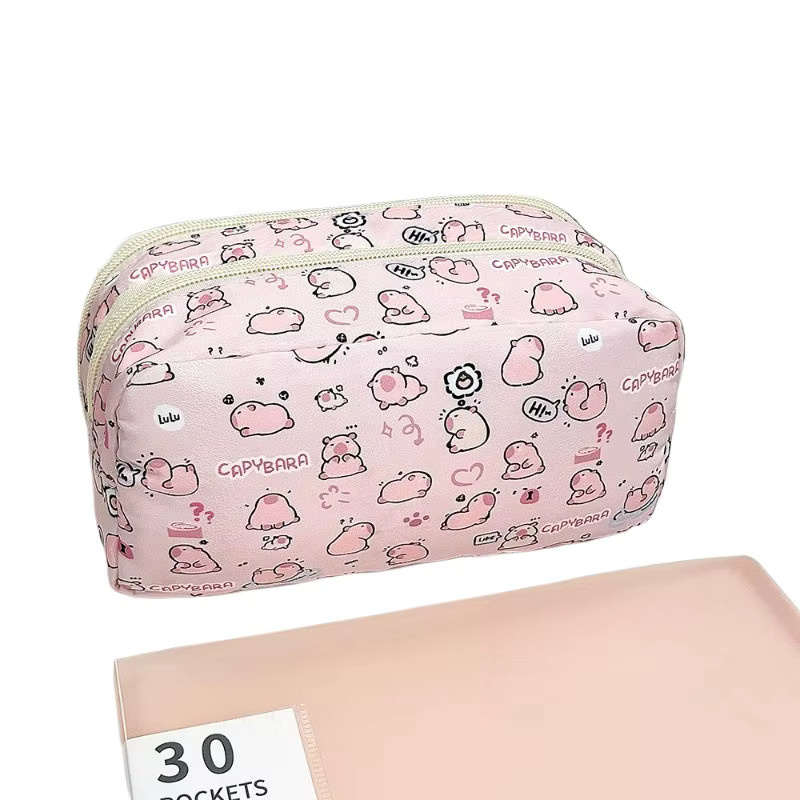 Niedriges Federmäppchen Capybara in Pink Transparent als tragbarer Schreibwaren-Organizer für die Schule - Bild 2