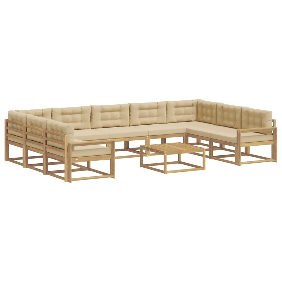 vidaXL Outdoor-Sofagarnitur aus massivem Akazienholz mit 10 Kissen in Weiß, Beige und Braun - Bild 2