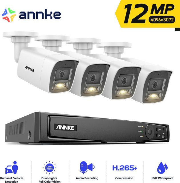 ANNKE 4K PoE Videoüberwachungssystem mit 8CH NVR und 8MP 12MP Sicherheitskameras CCTV-Kit in Weiß mit Audioaufnahme und Zwei-Wege-Audio - Bild 1