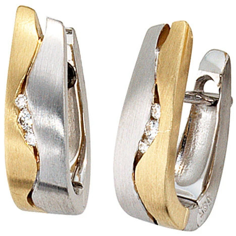 Colfem Creolen 585 Gelbgold, Weißgold, bicolor, matt, 6 Diamanten, Damen - Bild 1