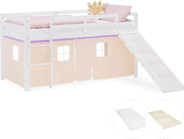 Homestyle4u Kinder Hochbett aus Kiefernholz mit Rutsche und Treppe in Weiß