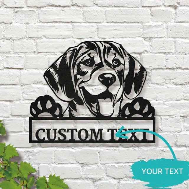 Personalisiertes Beagle Hund Metallschild von Hello Young in Schwarz als Wandbehang mit individuellem Text - Bild 1