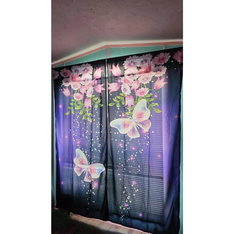 2er-Set Yiran Furniture Vorhänge mit Rose und Schmetterling in Lila, transparentes Polyester, B/H: 60 x 50 cm - Bild 2