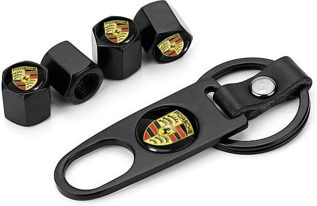 Porsche Schlüsselanhänger mit Reifenventilkappen, 5 Stück/Set, black, Unisex - Bild 1