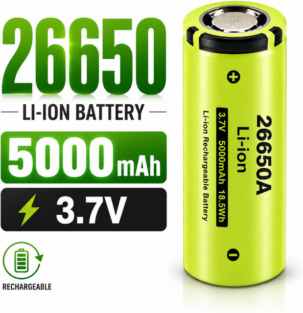 Wiederaufladbare Li-Ionen-Batteriezelle 26650 3,7V 5000mAh in Grün für Taschenlampen, Solarleuchten und DIY-Akkupacks - Bild 1