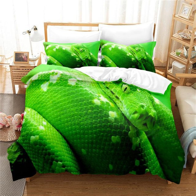 Binchi Fitness Bettwäscheset mit Schlangen-Motiv in Grün, 3D-Digitaldruck, Material Mikrofaser/Polyester, B/H: 135 x 200 cm - Bild 1