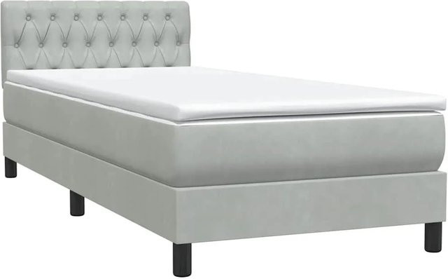 vidaXL Boxspringbett mit Matratze in Hellgrau aus Samt, Hybridbett mit Taschenfederkern, B/T/H: 90 x 78 x 223 cm - Bild 1