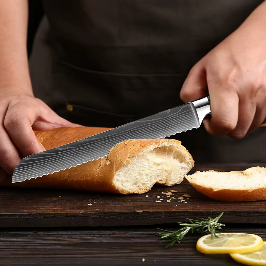 InLeung Damast Brotmesser mit Holzgriff in Silber, Länge: 20,3 cm - Bild 4