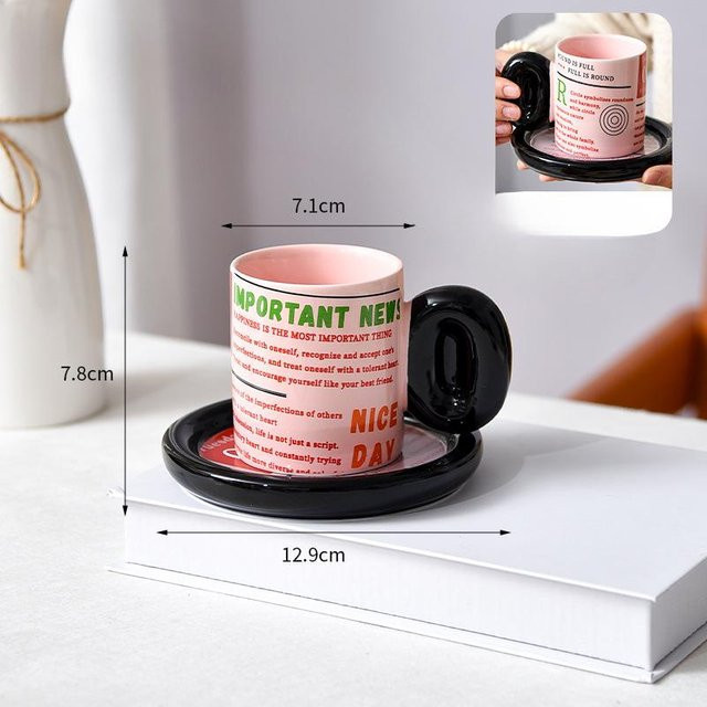 Kreative Keramik-Kaffeetasse mit Untertasse im Retro-Zeitungsdesign, 200 ml - Bild 1