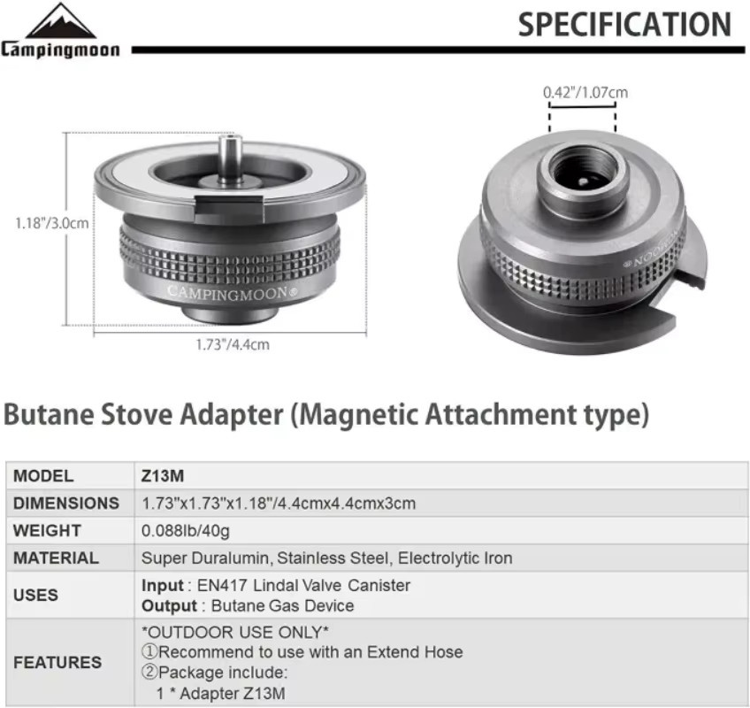CAMPINGMOON Gas Konverter Z13M Split Typ Magnet Adapter in Silber für Camping und Picknick - Bild 2