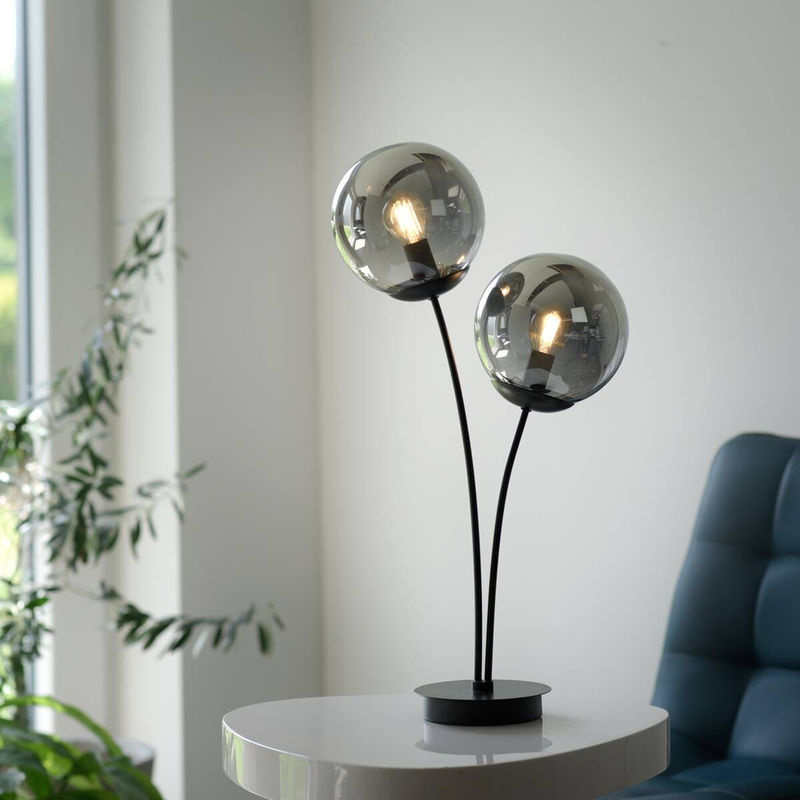 Just Light Tischleuchte Big Widow 2-flammig Schwarz mit Rauchglas und Metall B/H: 33,5 x 60 cm - Bild 4