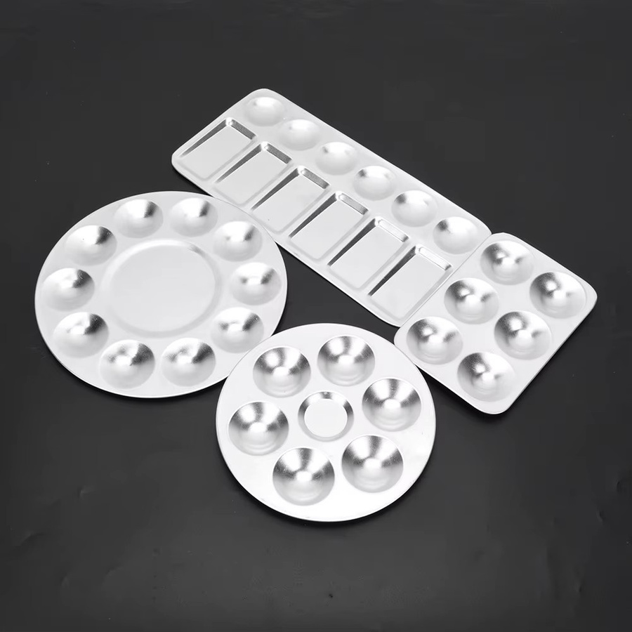 Aibecy Aluminium Farbpalette Set in Silber mit 6 oder 10 Vertiefungen für Aquarell, Acryl und Gouache - Bild 2