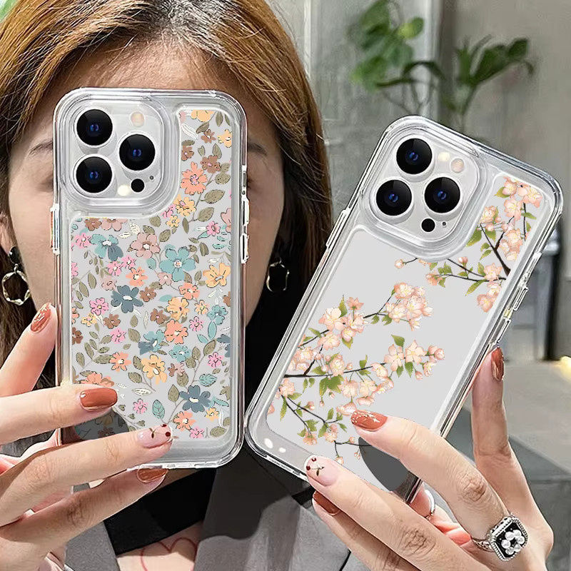 MOESOE Transparente Handyhülle mit Blumendruck für iPhone 11 bis iPhone 17 Pro Max, Stoßfeste Weiche Schutzhülle, Transparent - Bild 1