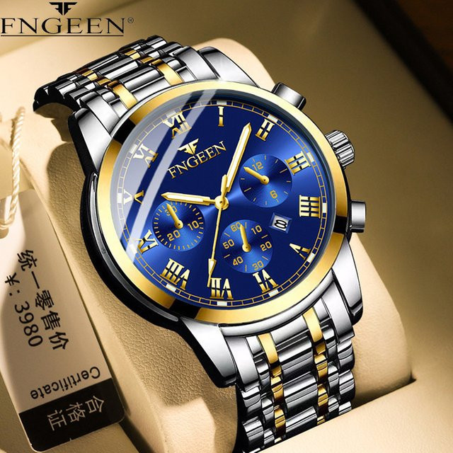 Fngeen Armbanduhr, Quarz, Edelstahl, Blau, Herren - Bild 1