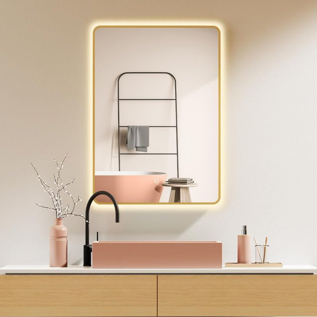 HOKO LED-Badezimmerspiegel mit Antibeschlag-Funktion in Gold/Messing, Metallrahmen, Touchschalter und CCT-Farbtemperatursteuerung, Wandmontage, B: 50 cm, H: 70 cm - Bild 1