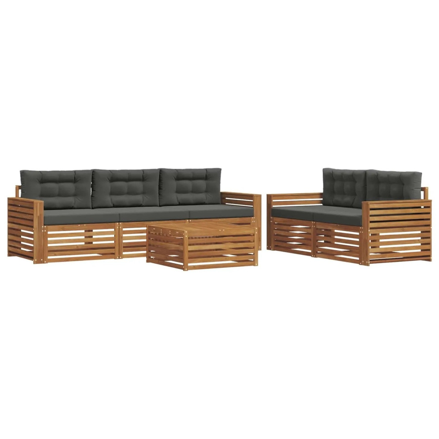 vidaXL Outdoor-Sofagarnitur aus Akazienholz mit Kissen, 6-teilig, Natur und Anthrazit - Bild 2