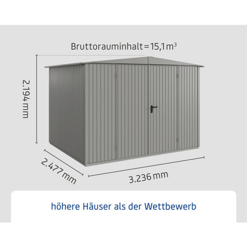 Ecostar Gerätehaus Trend-S aus Metall in Grau mit Doppeltür, B/H/T: 302,8 x 219,4 x 238 cm - Bild 3