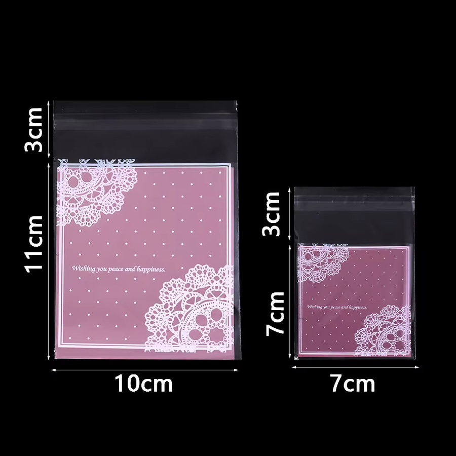 100 Stück rosa OPP-Geschenkverpackungsbeutel mit Selbstverschluss und Spitzenblumen-Aufdruck - Bild 2