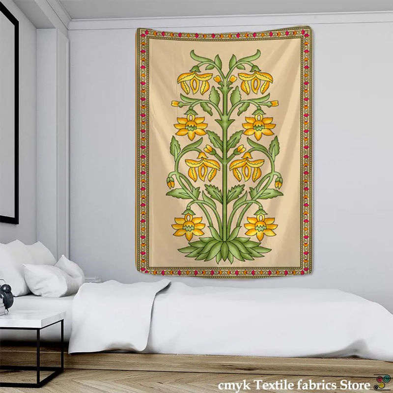 Super Six Wandteppich Mandala Blumen Boho Design Beige B: 95 cm, H: 70 cm - Bild 5