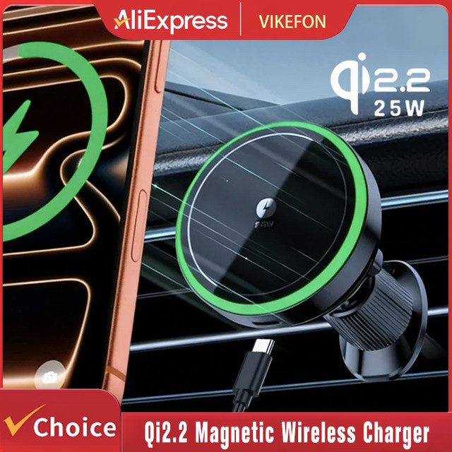 VIKEFON Magnetisches kabelloses Ladegerät für das Auto mit Lüfter Qi2.2 25W für MagSafe iPhone 17 16 15 14 13 12 Pro Max Schwarz - Bild 1
