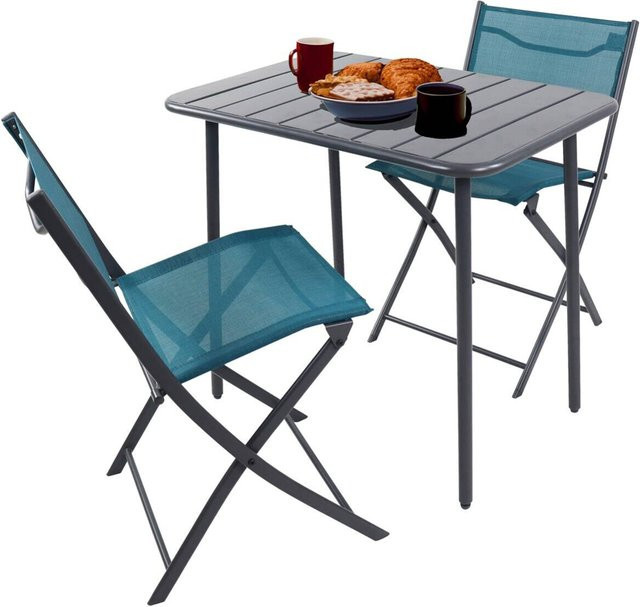 VCM 3-teilige Gartensitzgruppe Sumila in Türkis aus Metall und Textilene für Balkon und Terrasse, B/T/H: 80 x 55 x 79 cm - Bild 1
